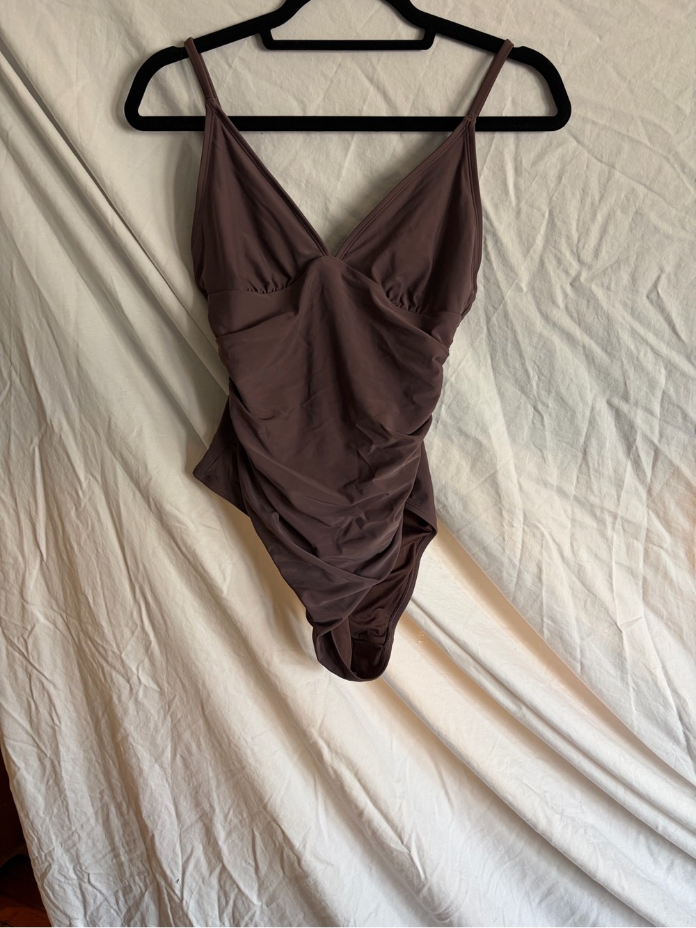 Girls' Brown One-Piece Swimsuit with V-Neck